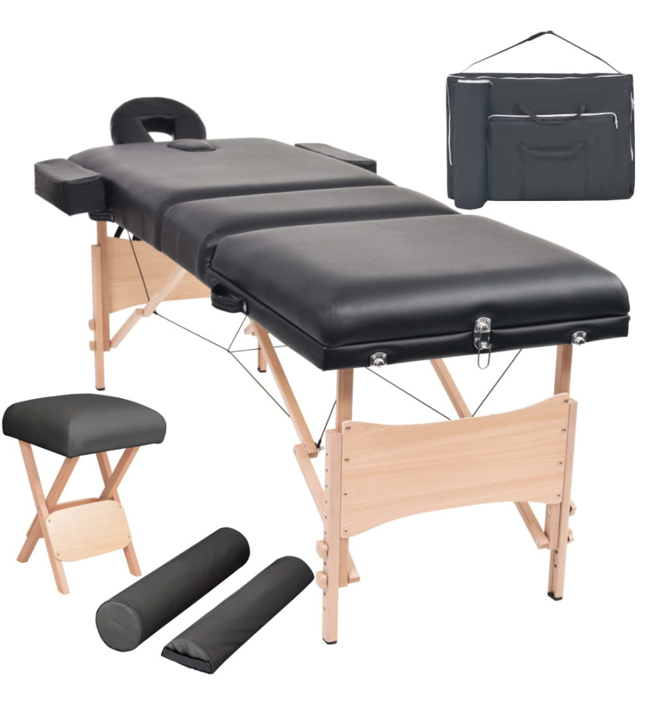 Table de massage pliable et tabouret 10 cm d'épaisseur Noir