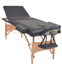 Table de massage pliable et tabouret 10 cm d'épaisseur Noir