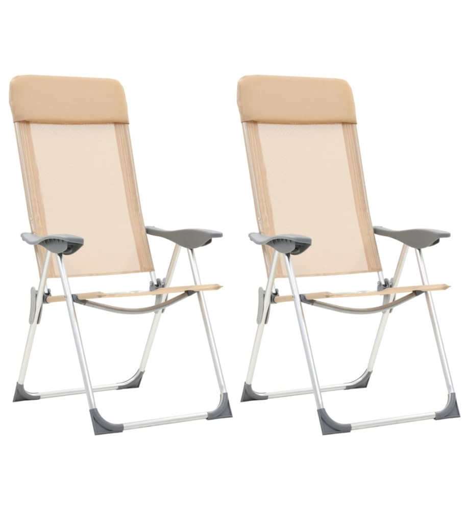 Chaises de camping pliables 2 pcs Crème Aluminium