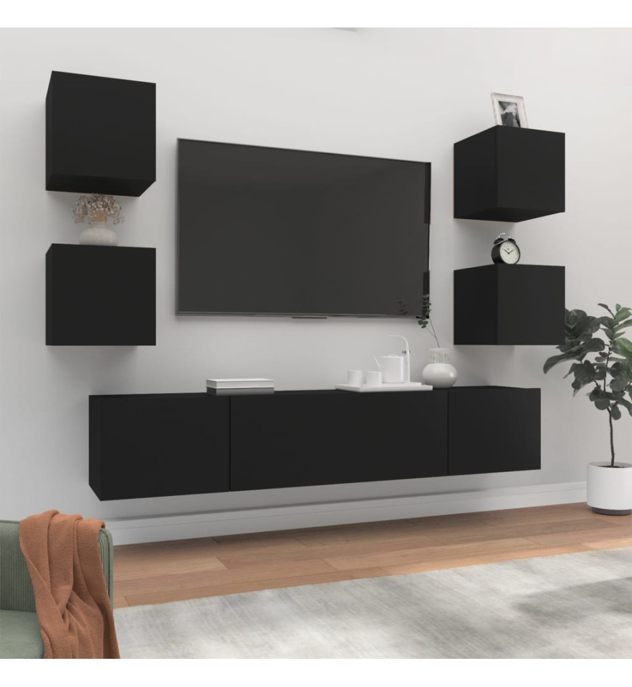 Ensemble de meubles TV 6 pcs Noir Bois d'ingénierie