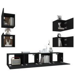 Ensemble de meubles TV 6 pcs Noir Bois d'ingénierie