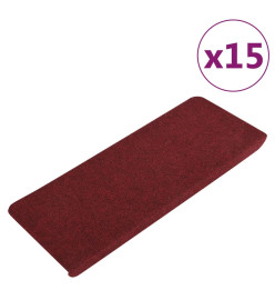 Tapis d'escalier autocollants 15 pcs 65x24,5x3,5 cm Rouge