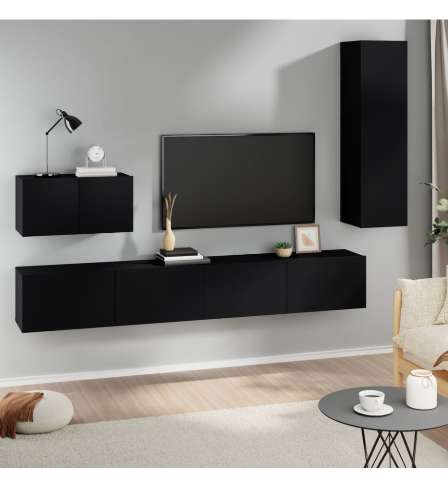 Ensemble de meubles TV 4 pcs Noir Bois d'ingénierie