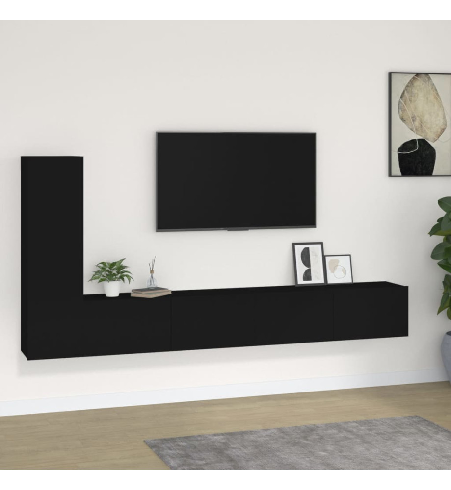 Ensemble de meubles TV 3 pcs Noir Bois d'ingénierie