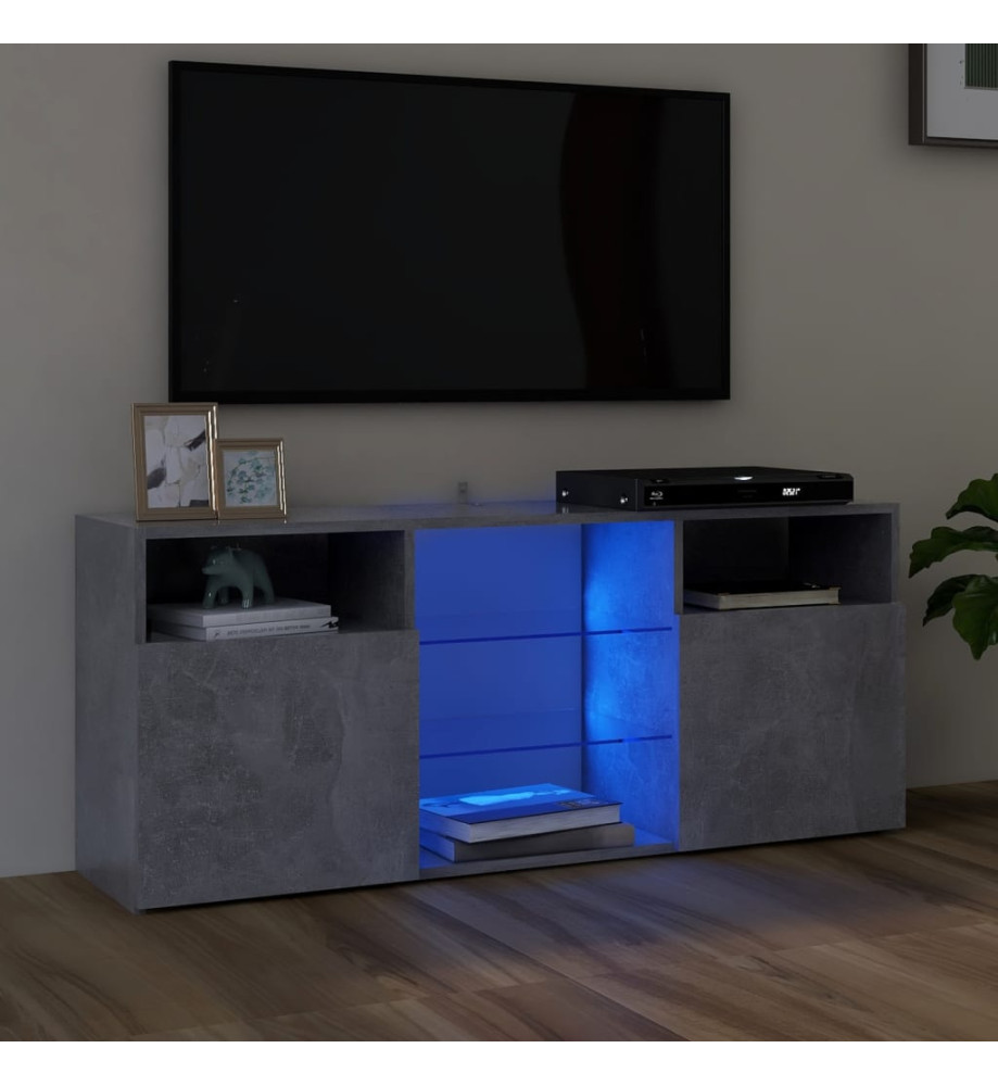 Meuble TV avec lumières LED gris béton 120x30x50 cm