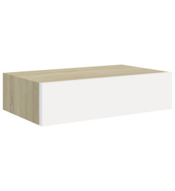 Étagère à tiroir murale Chêne et blanc 40x23,5x10 cm MDF