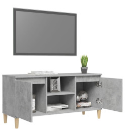 Meuble TV avec pieds en bois massif Gris béton 103,5x35x50 cm