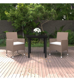 Mobilier à dîner de jardin coussins 3 pcs Résine tressée Verre