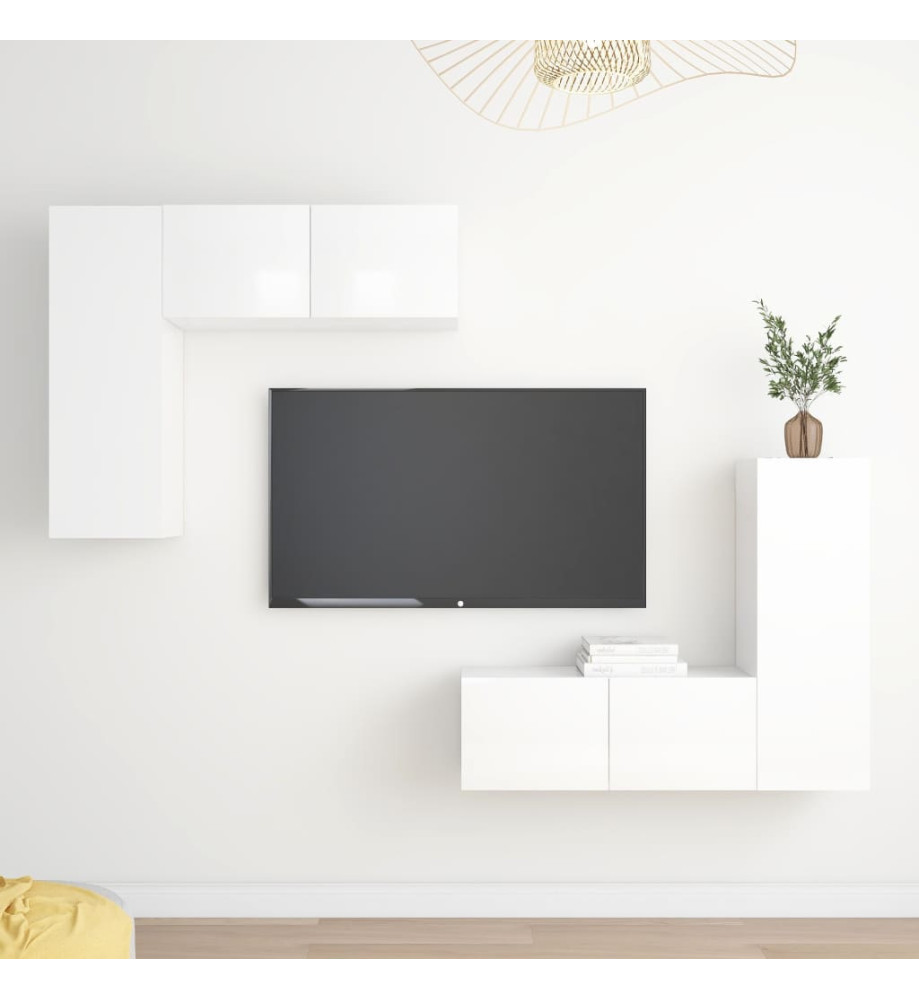 Ensemble de meubles TV 4 pcs Blanc brillant Aggloméré