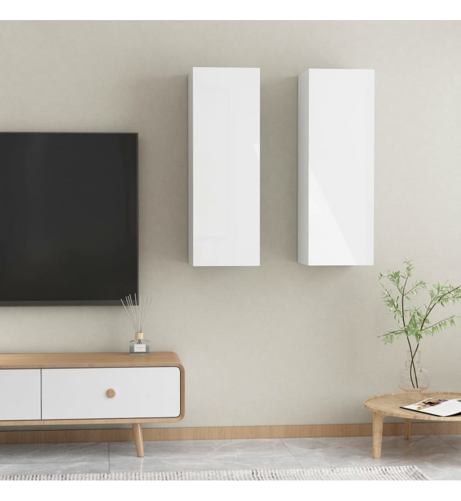 Meubles TV 2 pcs Blanc brillant 30,5x30x90 cm Aggloméré