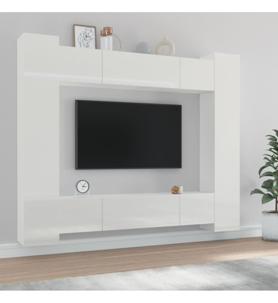 Ensemble de meubles TV 8 pcs Blanc brillant Bois d'ingénierie