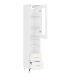 Buffet haut Blanc brillant 34,5x34x180 cm Bois d'ingénierie