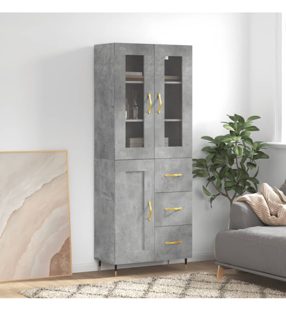 Buffet haut Gris béton 69,5x34x180 cm Bois d'ingénierie Buffet haut Gris béton 69,5x34x180 cm Bois d'ingénierie