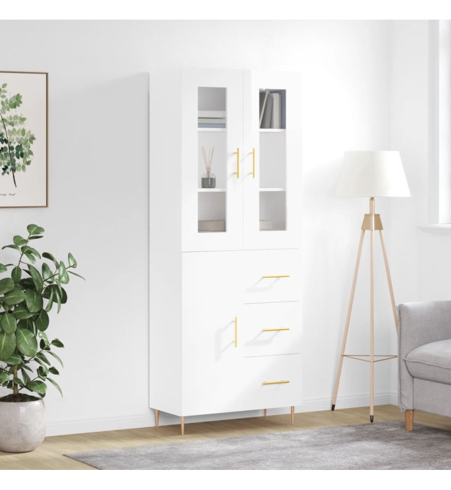 Buffet haut Blanc brillant 69,5x34x180 cm Bois d'ingénierie Buffet haut Blanc brillant 69,5x34x180 cm Bois d'ingénierie
