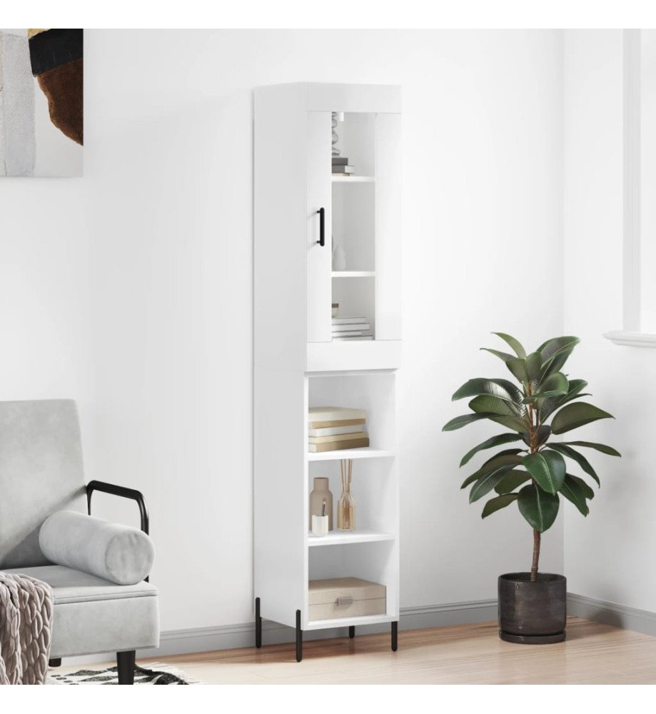 Buffet haut Blanc brillant 34,5x34x180 cm Bois d'ingénierie Buffet haut Blanc brillant 34,5x34x180 cm Bois d'ingénierie