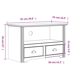 Meuble TV avec 2 tiroirs BODO marron 91x43x56cm bois massif pin