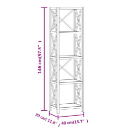 Étagère à 5 niveaux 40x30x146 cm bois de chêne massif
