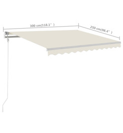 Auvent manuel rétractable avec poteaux 3x2,5 m Crème