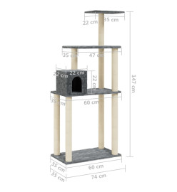 Arbre à chat avec griffoirs en sisal Gris foncé 147 cm