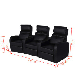 Fauteuil inclinable à 3 places Cuir synthétique Noir