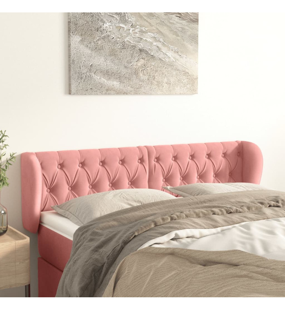 Tête de lit avec oreilles Rose 147x23x78/88 cm Velours Tête de lit avec oreilles Rose 147x23x78/88 cm Velours