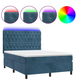 Sommier tapissier matelas et LED Bleu foncé 140x190 cm Velours