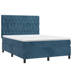 Sommier tapissier matelas et LED Bleu foncé 140x190 cm Velours