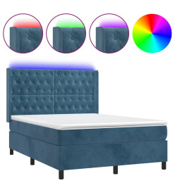 Sommier tapissier matelas et LED Bleu foncé 140x200 cm Velours