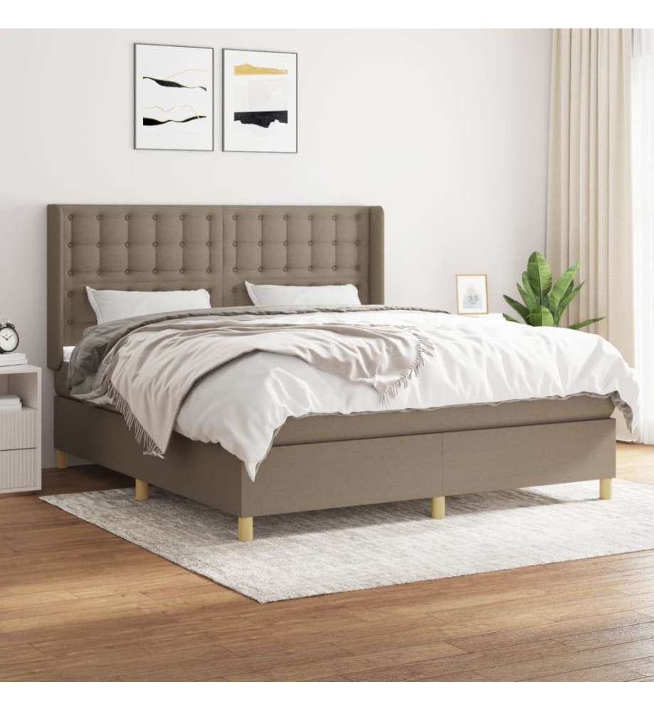 Lit à sommier tapissier avec matelas Taupe 180x200 cm Tissu Lit à sommier tapissier avec matelas Taupe 180x200 cm Tissu
