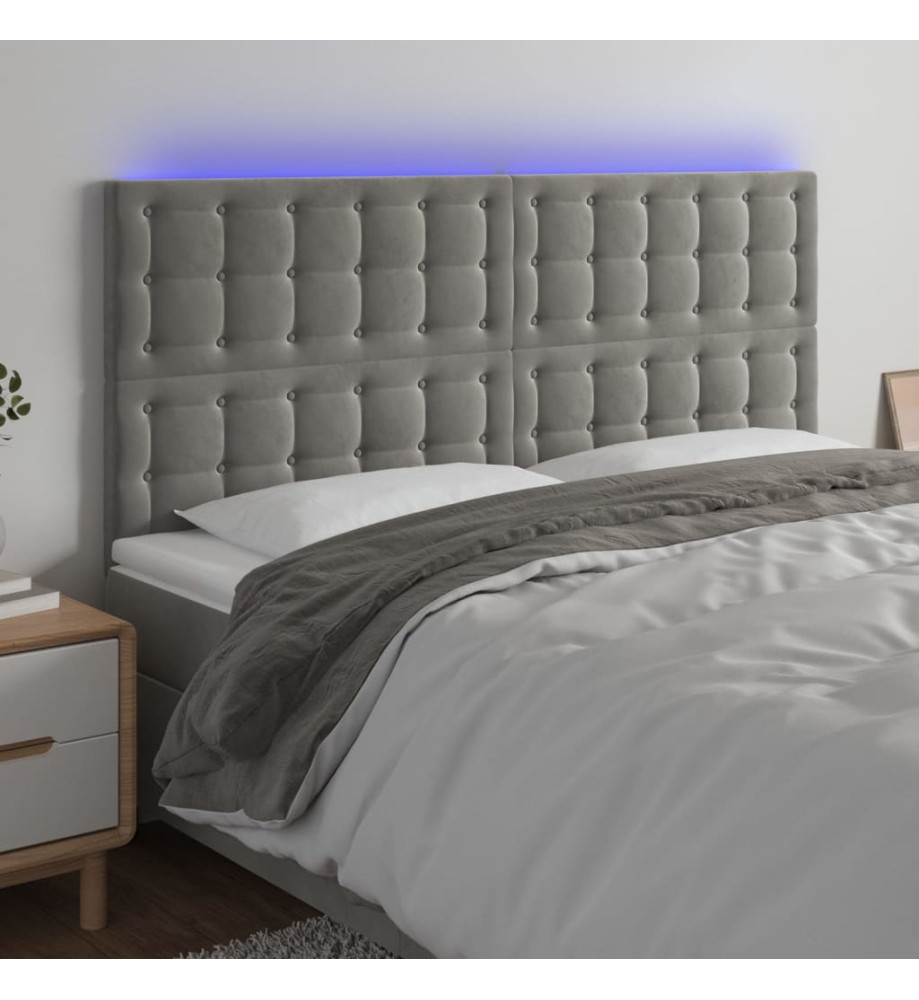 Tête de lit à LED Gris clair 180x5x118/128 cm Velours Tête de lit à LED Gris clair 180x5x118/128 cm Velours