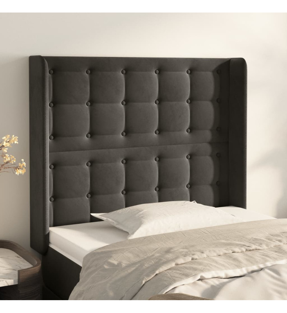 Tête de lit avec oreilles Gris foncé 93x16x118/128 cm Velours Tête de lit avec oreilles Gris foncé 93x16x118/128 cm Velours
