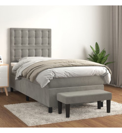 Lit à sommier tapissier et matelas Gris clair 90x200 cm Velours