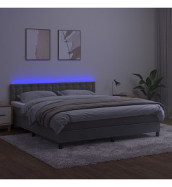 Sommier tapissier matelas et LED Gris clair 180x200 cm Velours