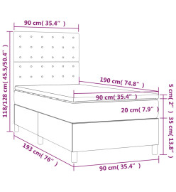 Sommier tapissier et matelas et LED Gris foncé 90x190cm Velours