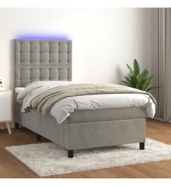 Sommier tapissier et matelas et LED Gris clair 90x200cm Velours