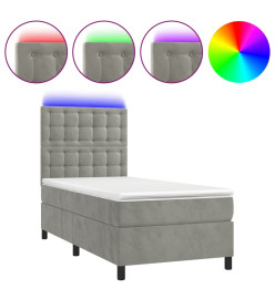 Sommier tapissier et matelas et LED Gris clair 90x200cm Velours