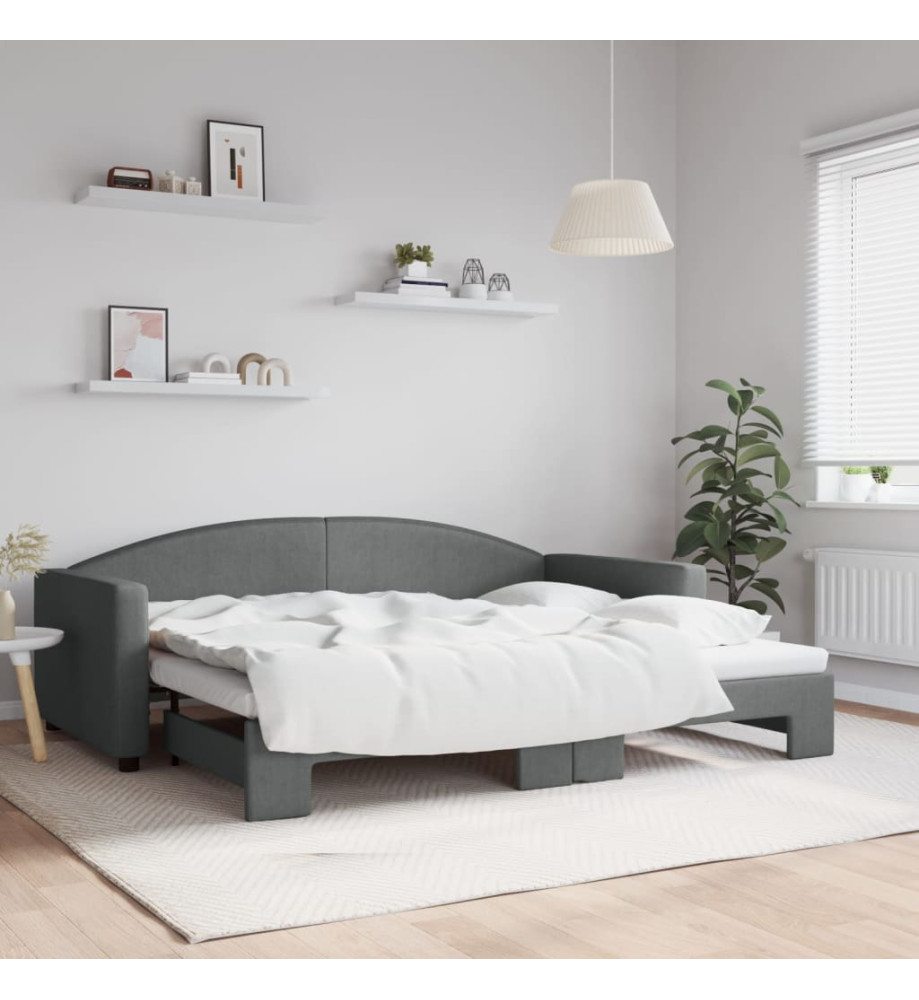 Lit de jour avec lit gigogne gris foncé 90x200 cm tissu Lit de jour avec lit gigogne gris foncé 90x200 cm tissu