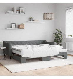 Lit de jour avec gigogne et matelas gris foncé 90x200 cm tissu