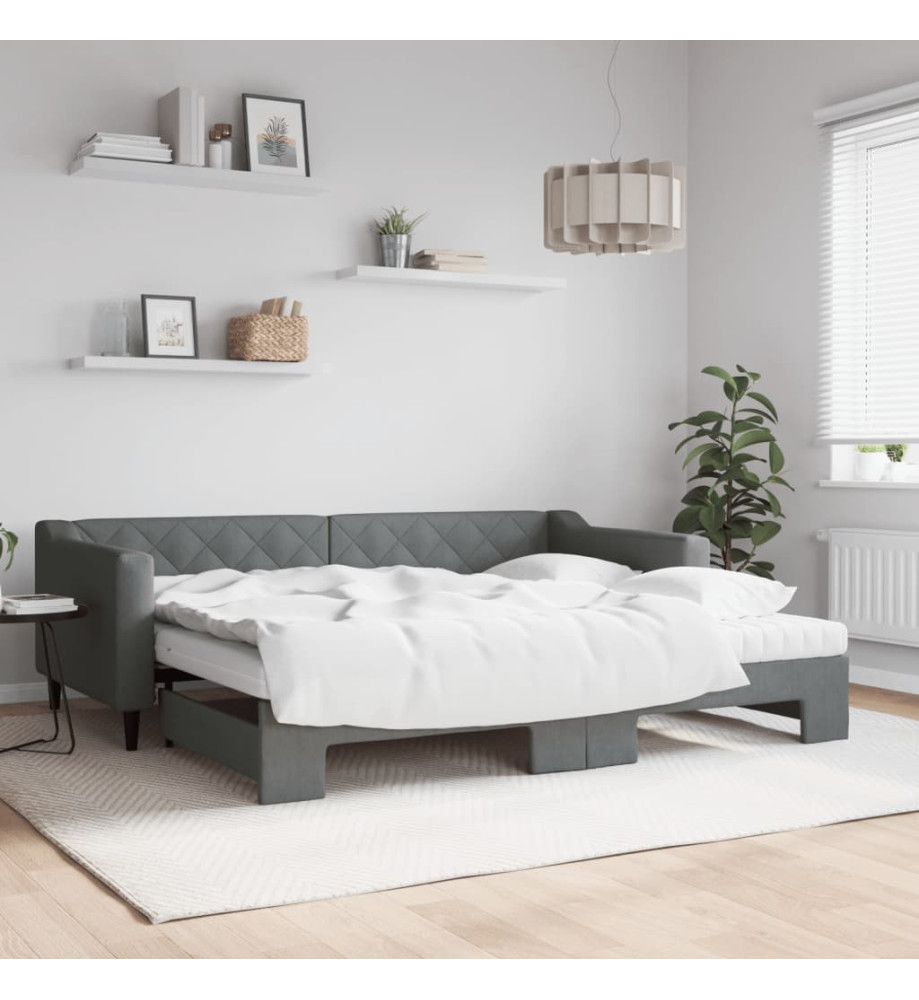 Lit de jour avec gigogne et matelas gris foncé 90x200 cm tissu Lit de jour avec gigogne et matelas gris foncé 90x200 cm tissu