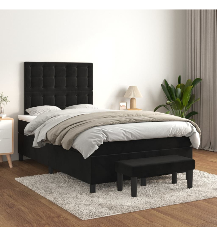 Lit à sommier tapissier avec matelas Noir 120x200 cm Velours Lit à sommier tapissier avec matelas Noir 120x200 cm Velours