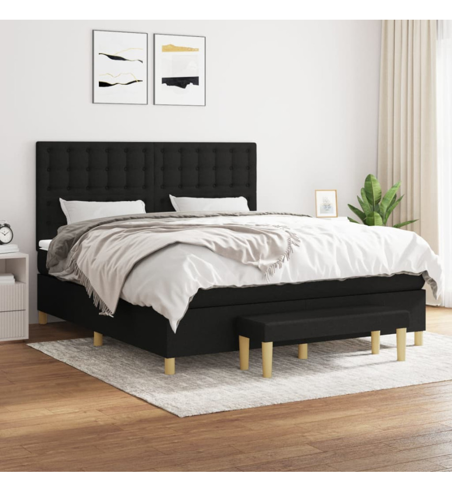 Lit à sommier tapissier avec matelas Noir 180x200 cm Tissu Lit à sommier tapissier avec matelas Noir 180x200 cm Tissu