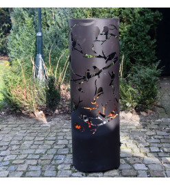 Esschert Design Baril à feu Birds on Twig Acier au carbone Noir FF409