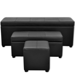 Set de banc de rangement en simili cuir Noir