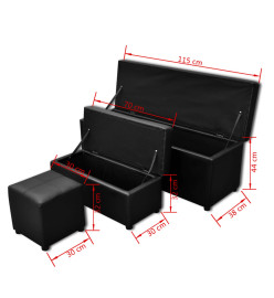 Set de banc de rangement en simili cuir Noir