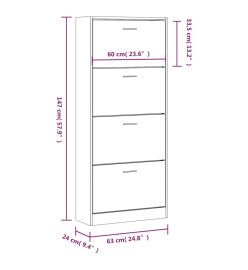 Armoire à chaussures Chêne sonoma 63x24x147cm Bois d'ingénierie