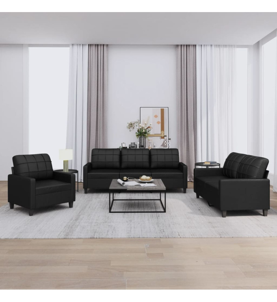 Ensemble de canapés 3 pcs avec coussins Noir Similicuir