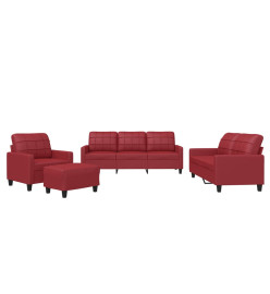 Ensemble de canapés 4 pcs et coussins Rouge bordeaux Similicuir