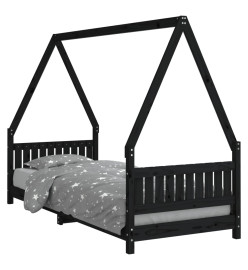 Cadre de lit pour enfants noir 80x200 cm bois de pin massif