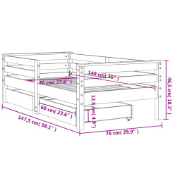 Cadre de lit enfant avec tiroirs 70x140 cm bois de pin massif