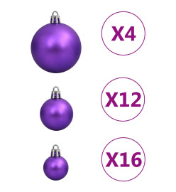 Ensemble de boules de Noël 111 pièces violet polystyrène